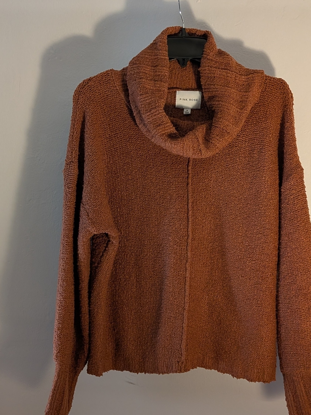 Pink Rose Women's Rust Cowl Neck Sweater